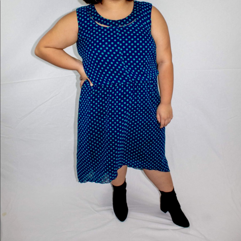 High low Navy & Teal Polka Dot Dress